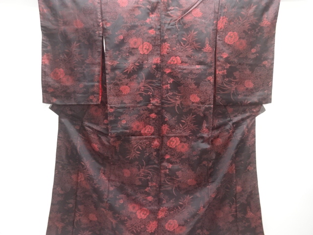 JAPANESE KIMONO / ANTIQUE KIMONO / TAISHO ROMAN STYLE / SILK / WOVEN FLORAL PLANTS